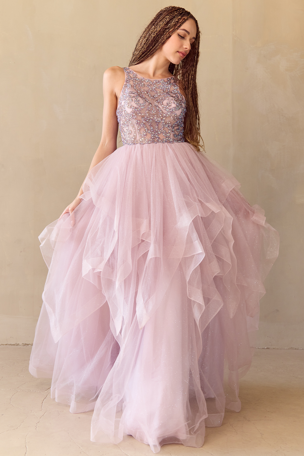 Sleeveless A-line Layered Gown by Amelia Couture 5066