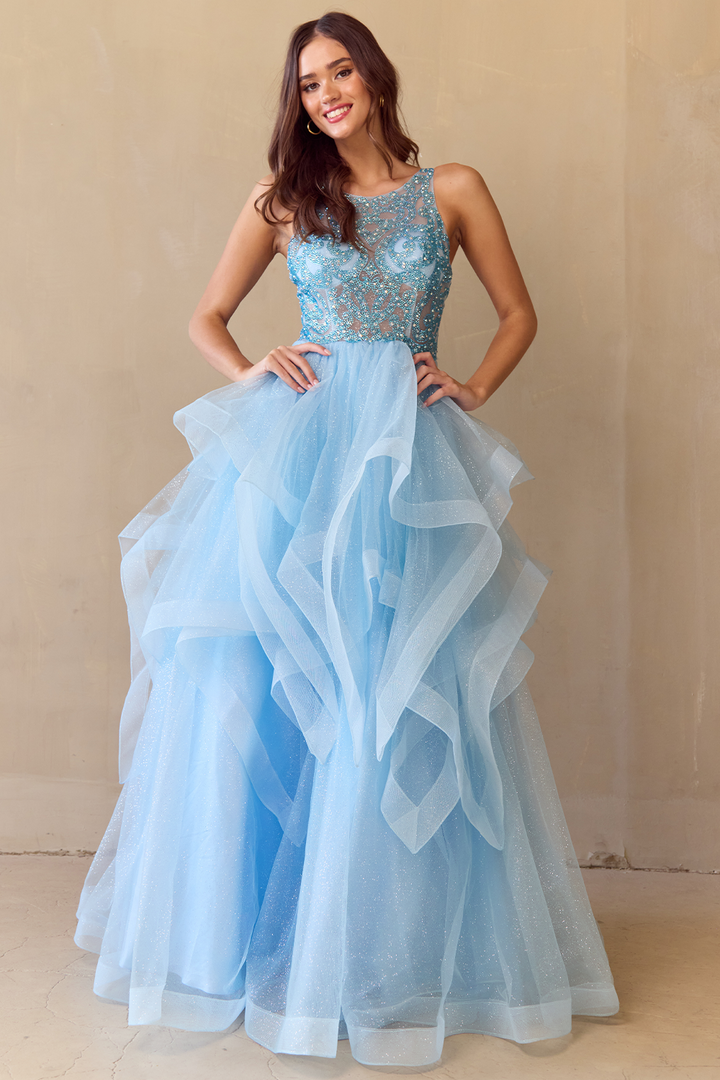 Sleeveless A-line Layered Gown by Amelia Couture 5066