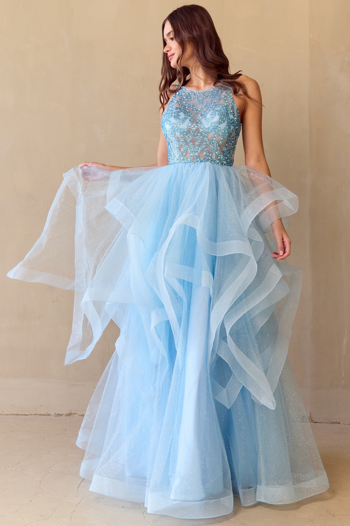 Sleeveless A-line Layered Gown by Amelia Couture 5066