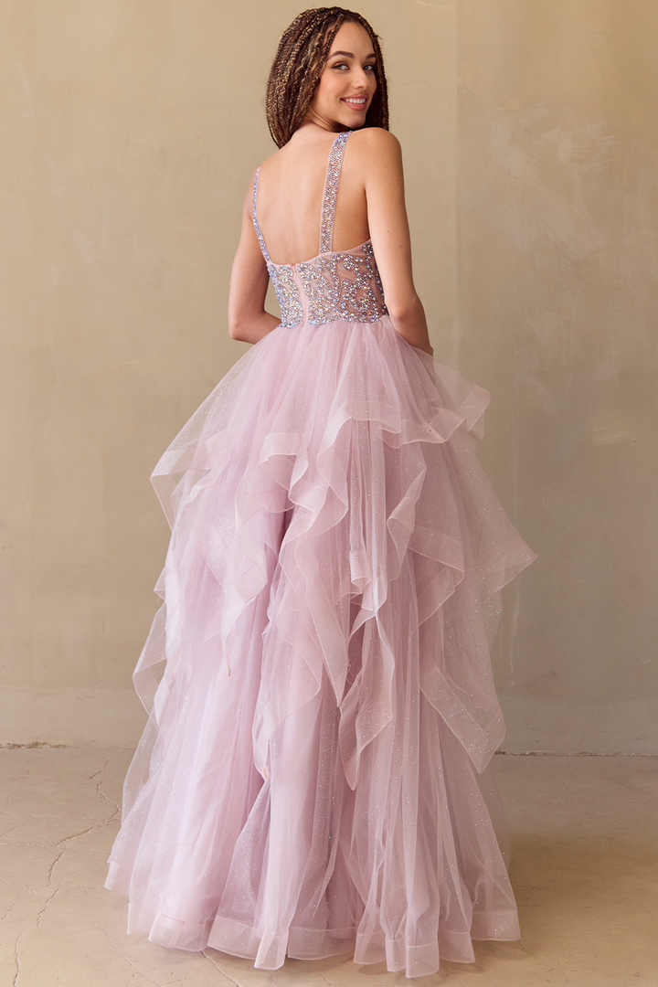 Sleeveless A-line Layered Gown by Amelia Couture 5066