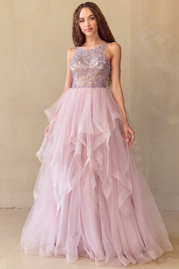 Sleeveless A-line Layered Gown by Amelia Couture 5066