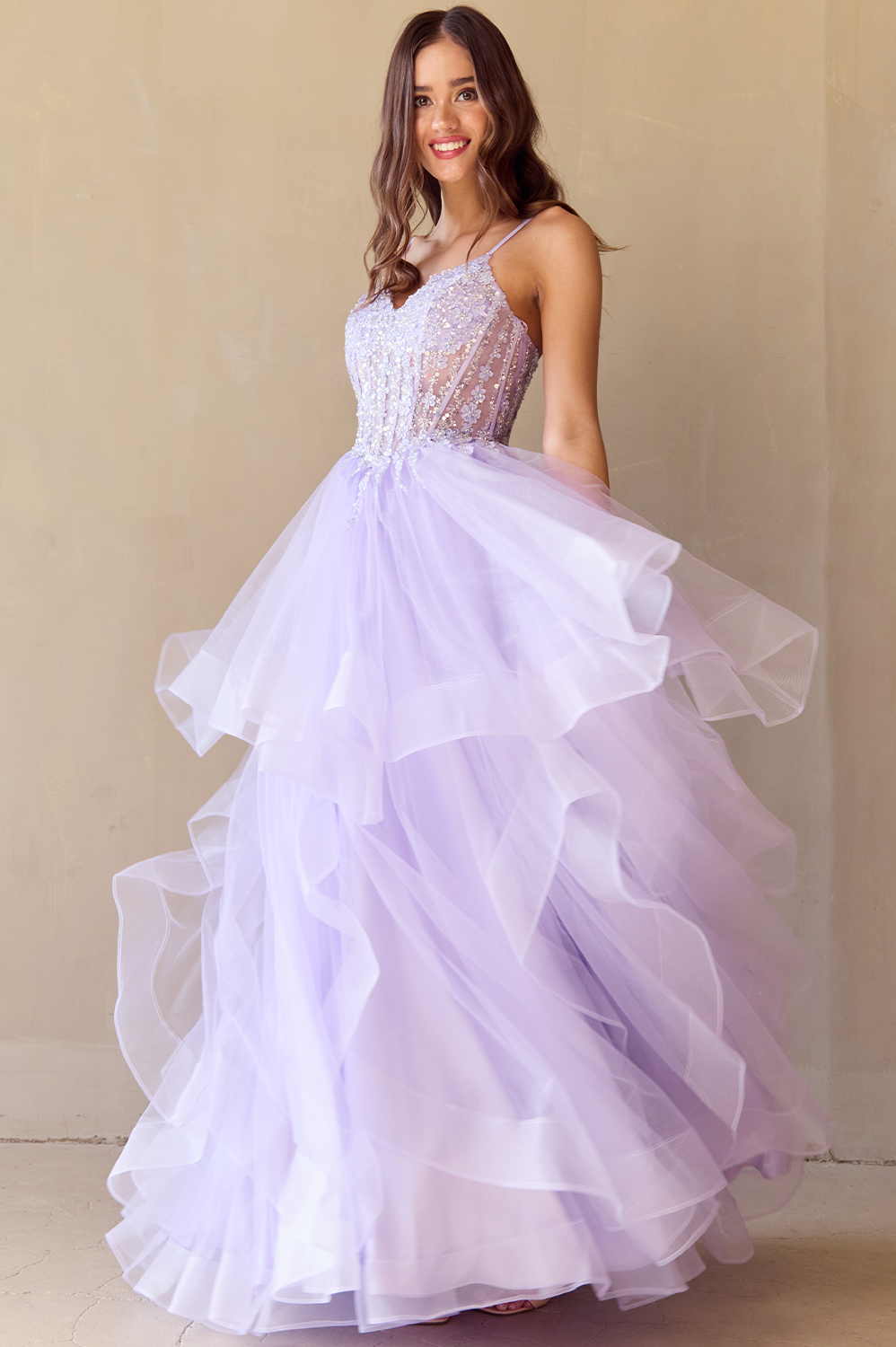 Sleeveless A-line Layered Gown by Amelia Couture 5068