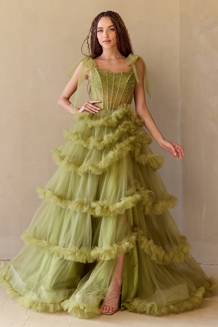 Sleeveless Ruffled Gown by Amelia Couture 8900-FY091124