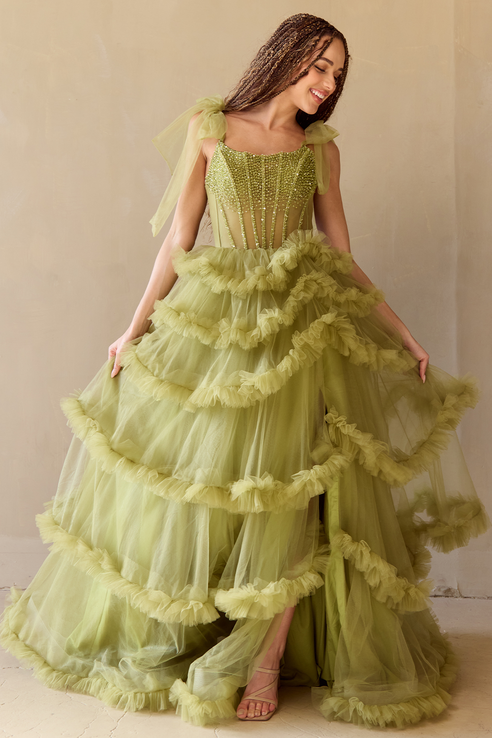 Sleeveless Ruffled Gown by Amelia Couture 8900-FY091124