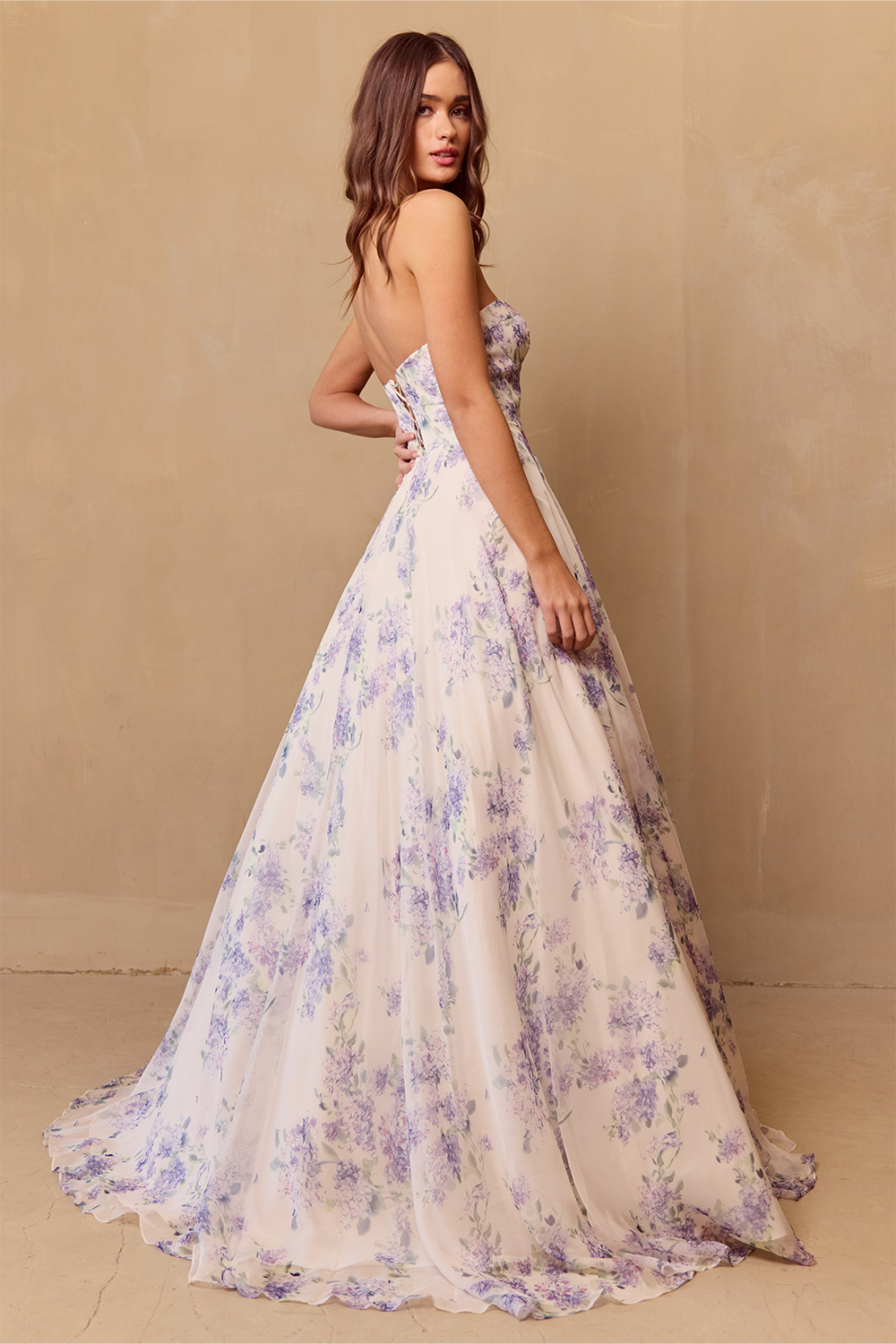 Print Puff Sleeve A-line Gown by Amelia Couture SU084