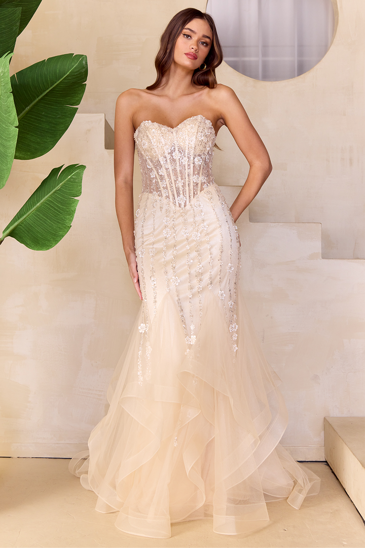 Strapless Ruffled Mermaid Dress by Amelia Couture 8002