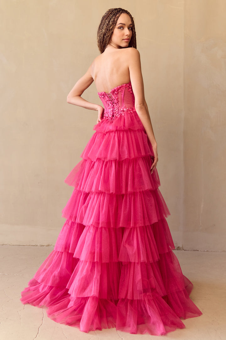 Strapless Tiered A-line Gown by Amelia Couture 9053