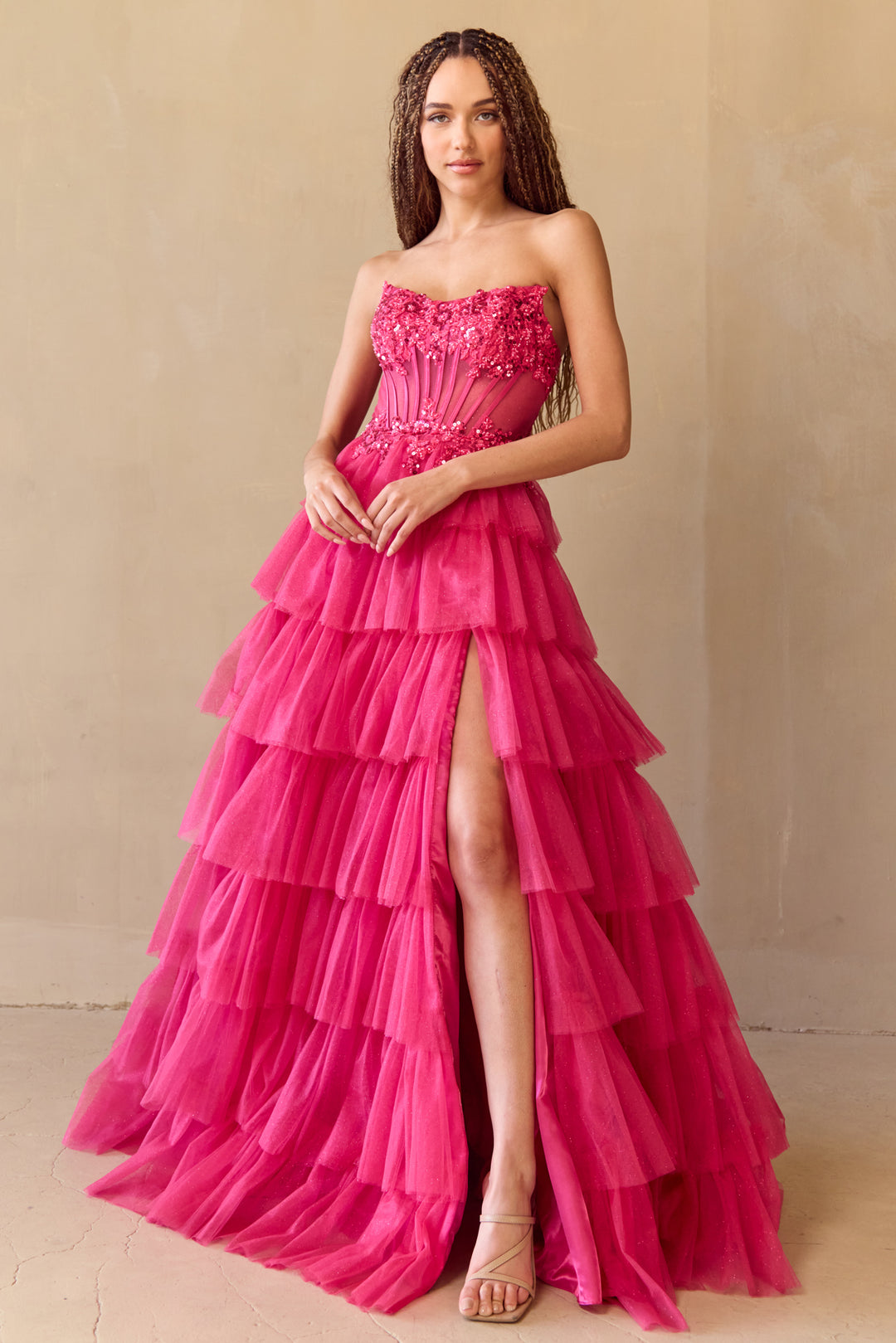 Strapless Tiered A-line Gown by Amelia Couture 9053