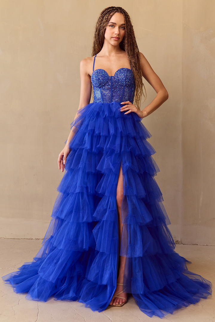 Sleeveless Tiered A-line Gown by Amelia Couture 4048