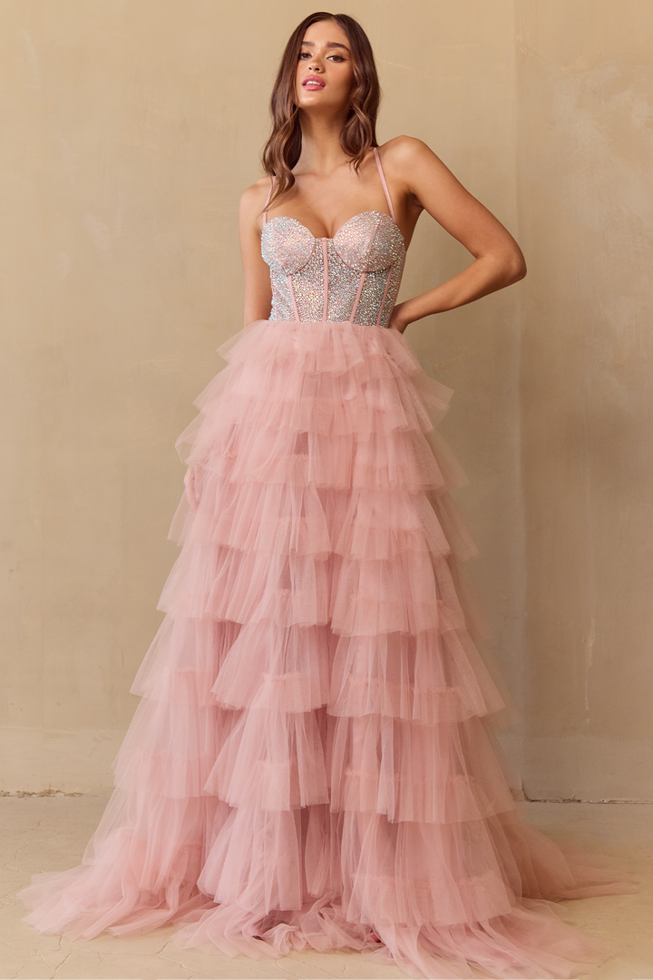 Sleeveless Tiered A-line Gown by Amelia Couture 4048