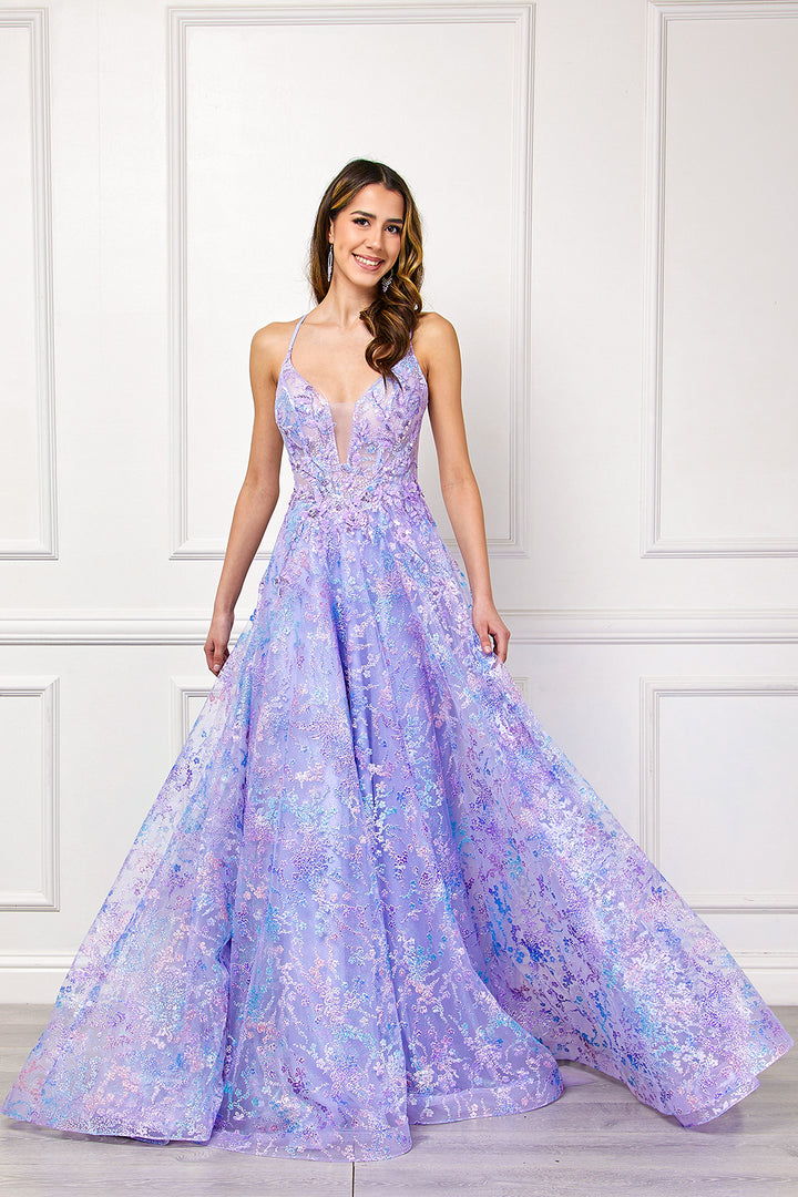 Sequin Print A-line Gown by Amelia Couture 4050