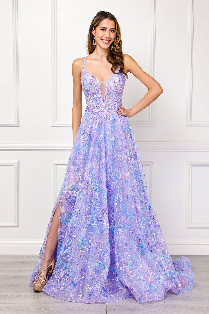 Sequin Print A-line Gown by Amelia Couture 4050