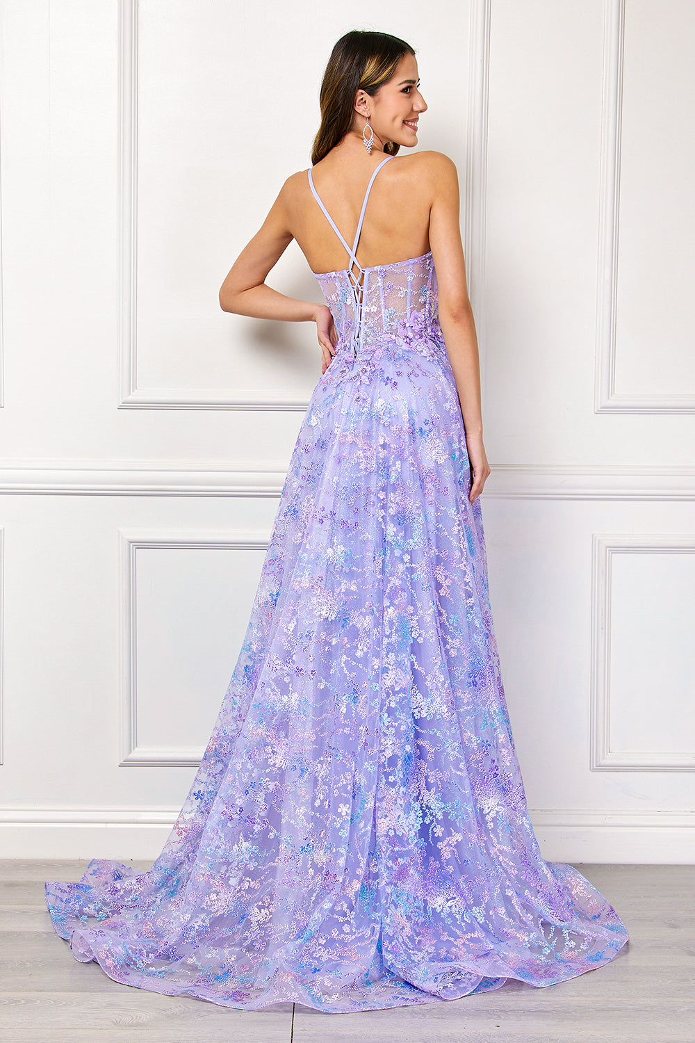 Sequin Print A-line Gown by Amelia Couture 4050