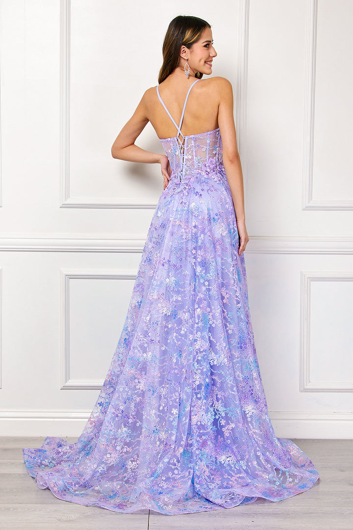 Sequin Print A-line Gown by Amelia Couture 4050