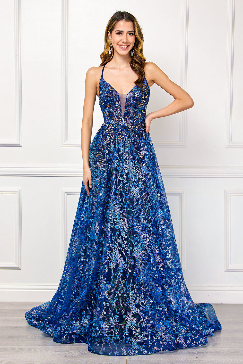 Sequin Print A-line Gown by Amelia Couture 4050