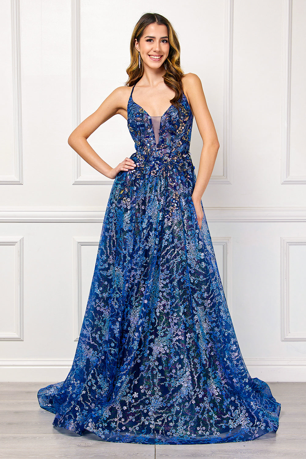 Sequin Print A-line Gown by Amelia Couture 4050