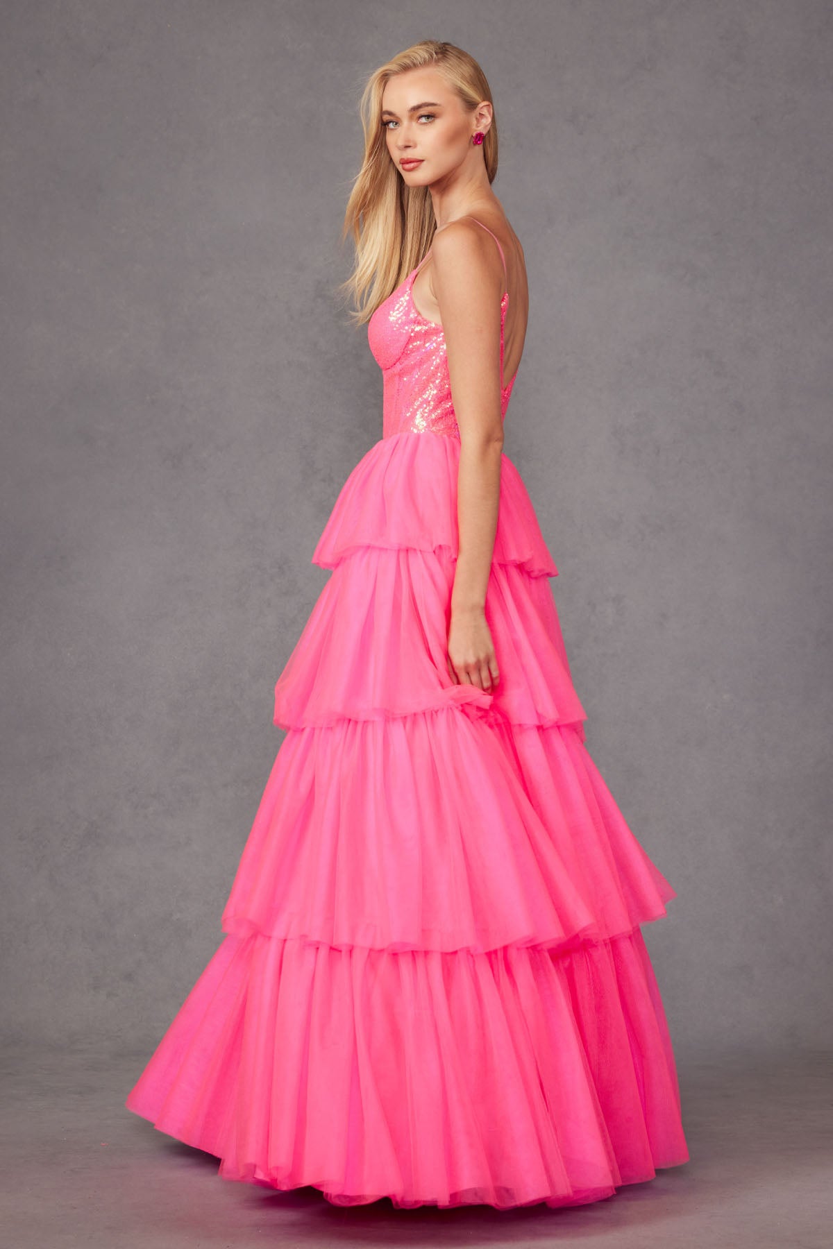 Hot NWT Cinderella Pink Ruffle Strapless Sequined Bodice Gown Small