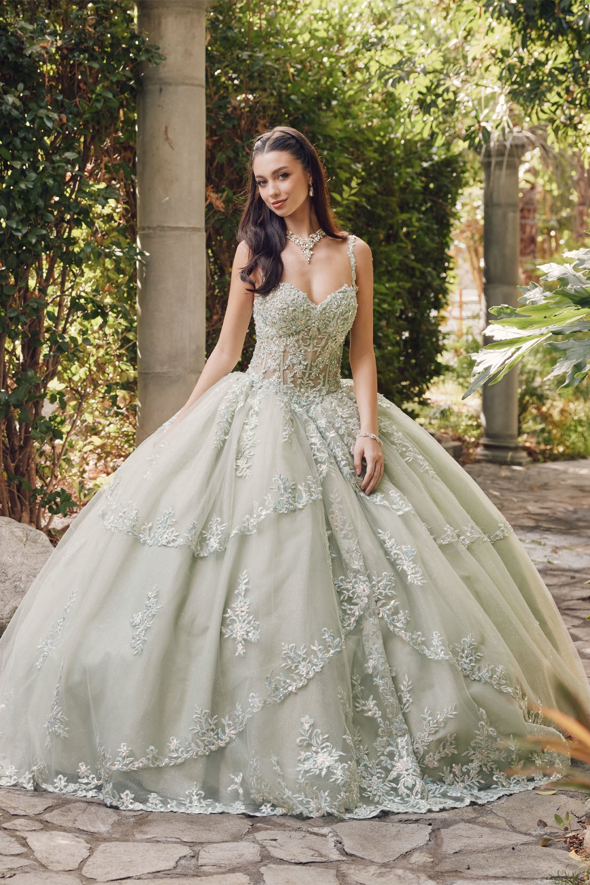 green and white quinceanera dresses