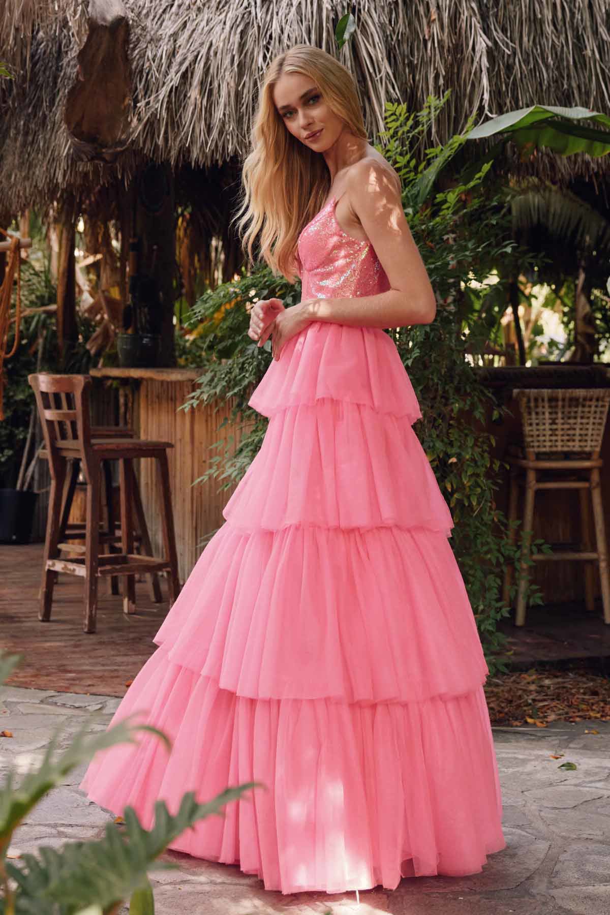 NWT Cinderella Pink Ruffle online Strapless Sequined Bodice Gown Small