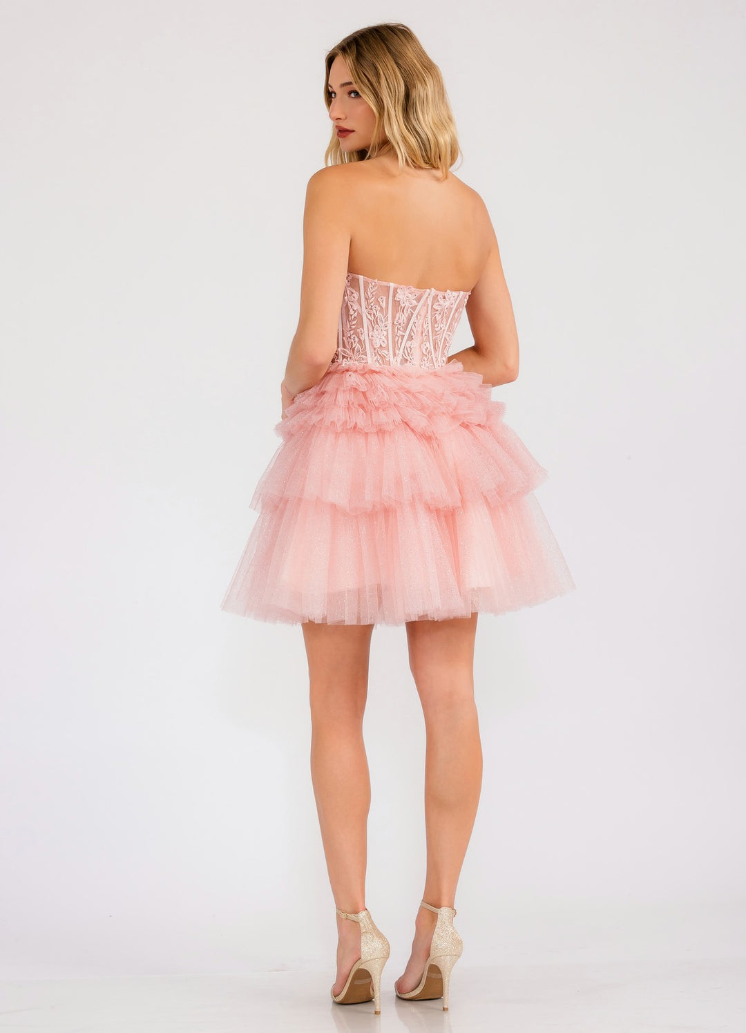 Short Strapless A-line Tiered Dress by Juliet JT918S