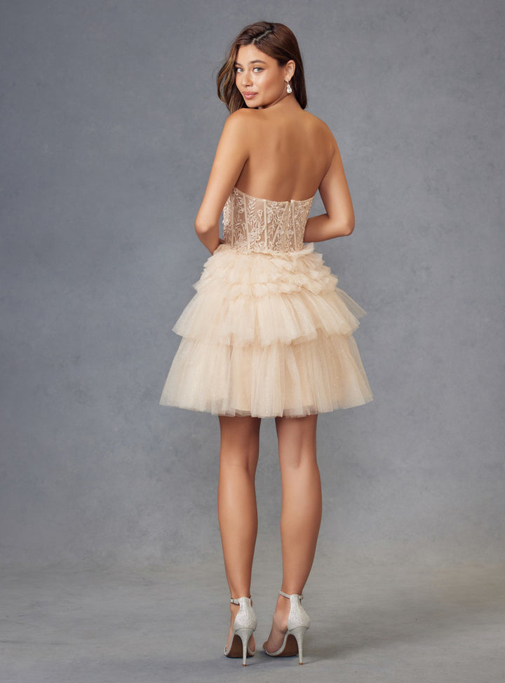 Short Strapless A-line Tiered Dress by Juliet JT918S