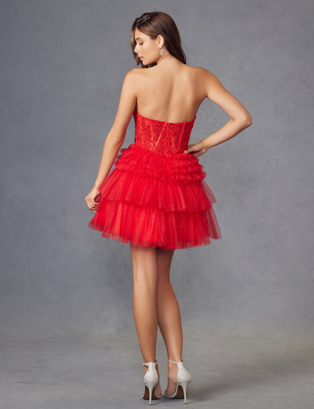 Short Strapless A-line Tiered Dress by Juliet JT918S