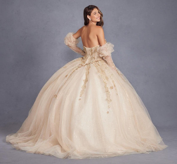 3D Floral Puff Sleeve Ball Gown by Juliet JT1465H