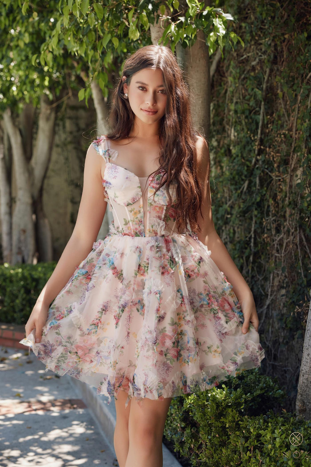 Floral Print Short Sleeveless Dress by Nox Anabel S849