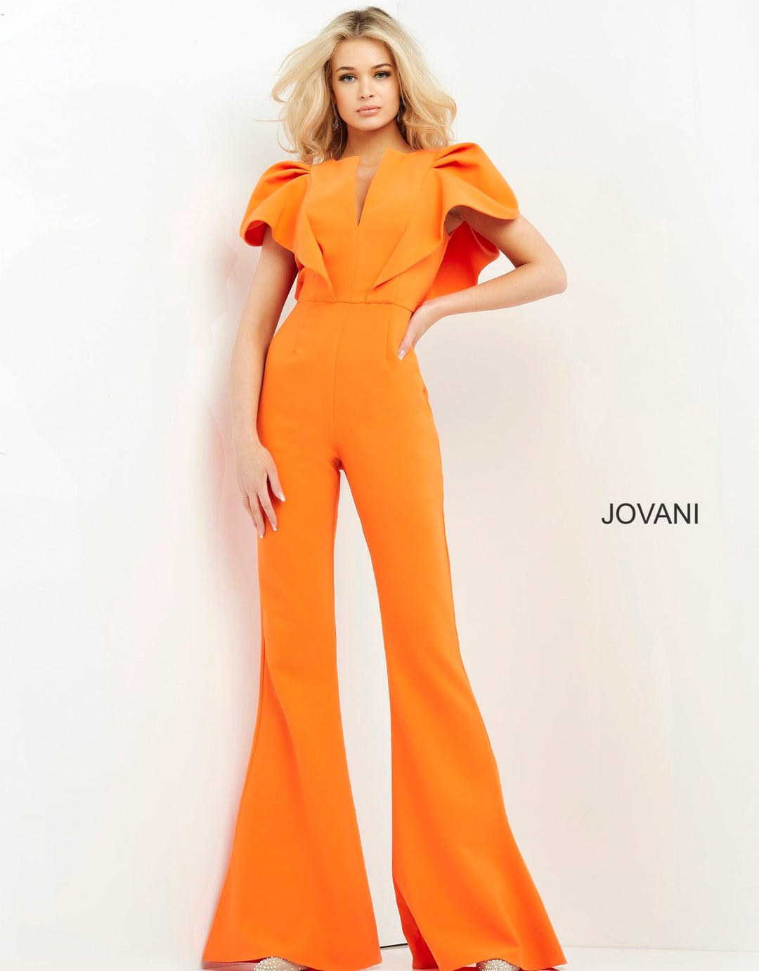 Crepe Short Sleeve Jumpsuit by Jovani 00762