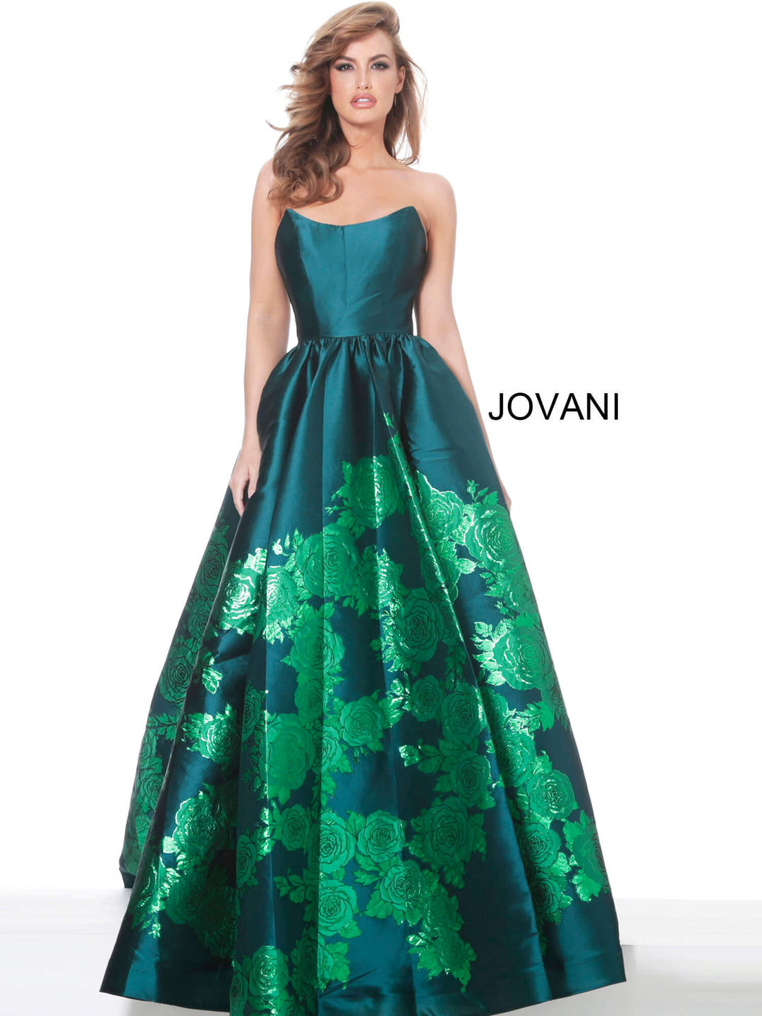 Satin Strapless A-line Slit Gown by Jovani 02038