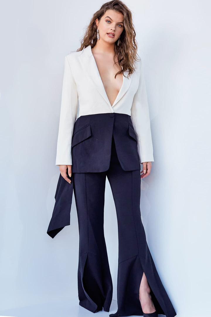 Two Piece Long Sleeve Pant Suit by Jovani 04148