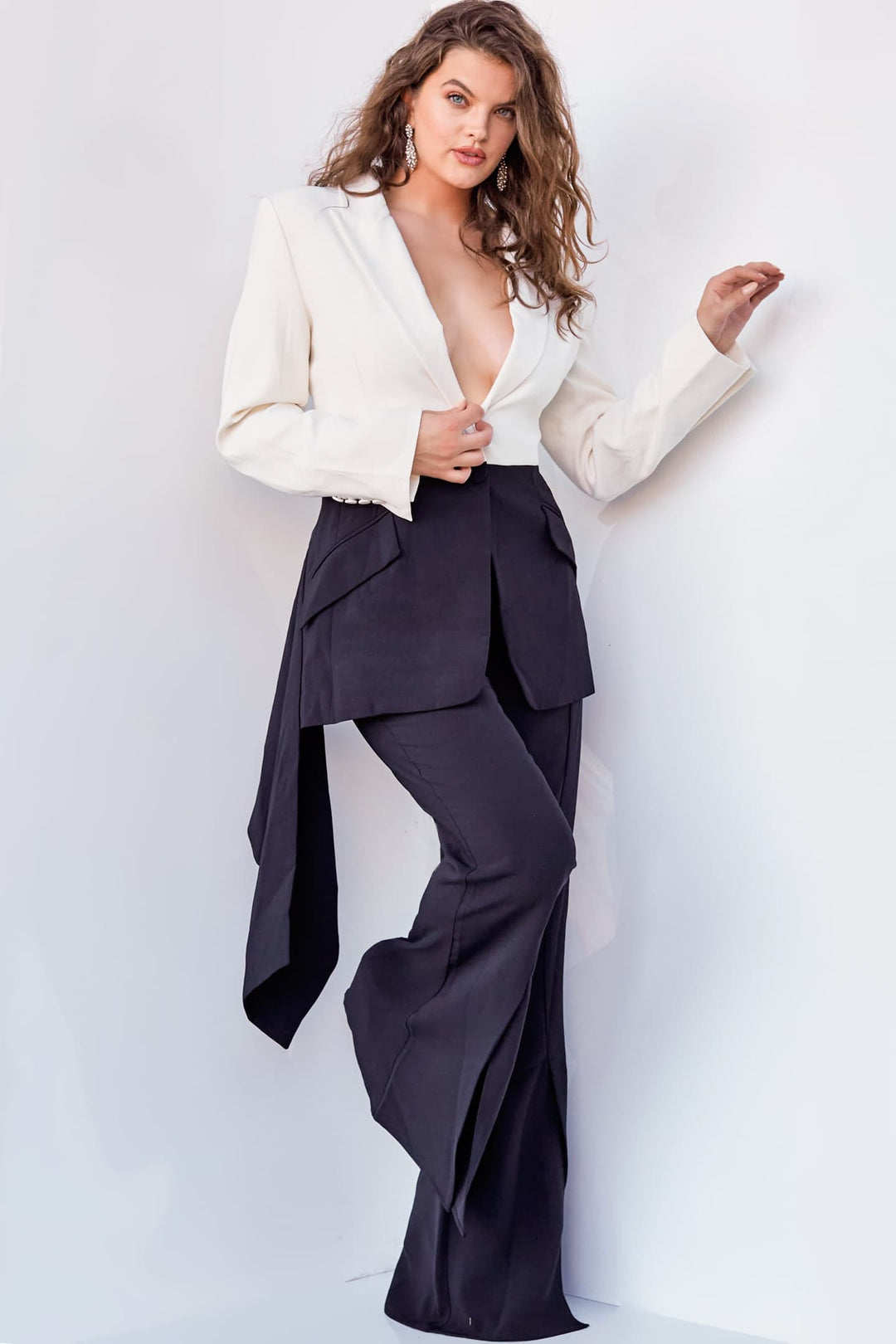 Two Piece Long Sleeve Pant Suit by Jovani 04148