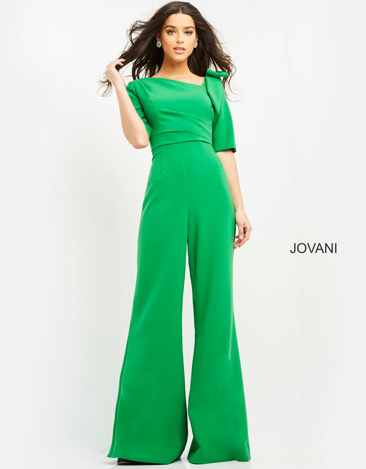 Crepe Mid-Sleeve Bow Jumpsuit by Jovani 04284