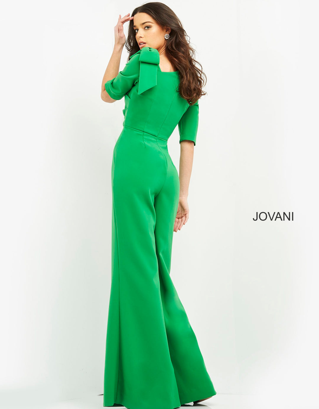 Crepe Mid-Sleeve Bow Jumpsuit by Jovani 04284