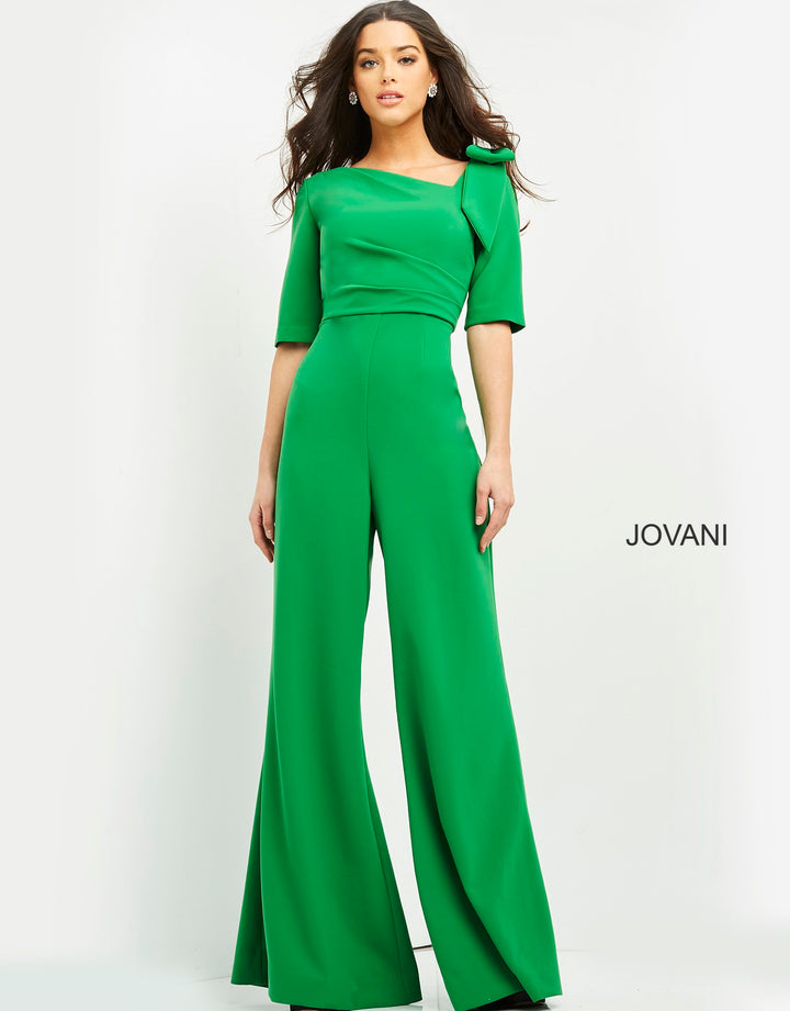 Crepe Mid-Sleeve Bow Jumpsuit by Jovani 04284