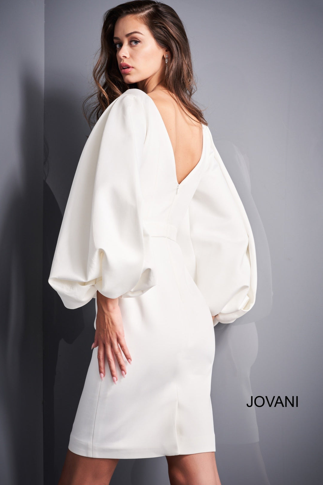 Crepe Fitted Short Puff Sleeve Dress by Jovani 04370