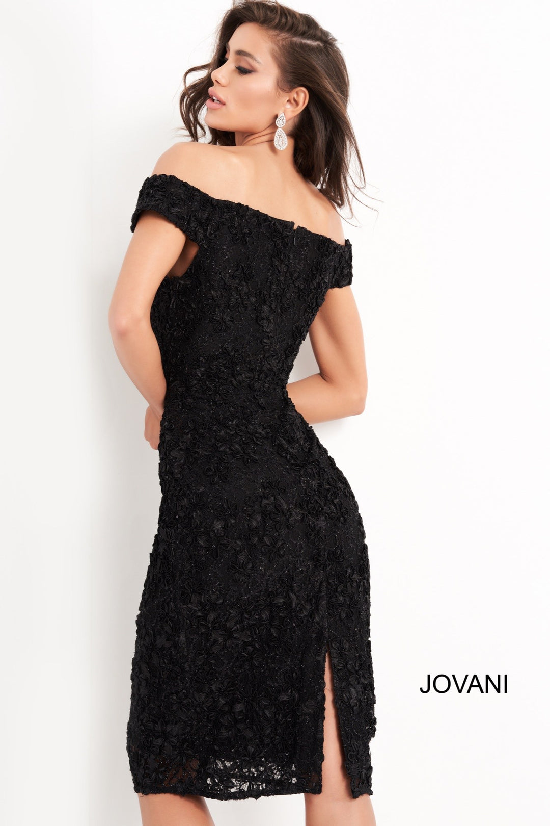 Lace Fitted Short Off Shoulder Dress by Jovani 04763