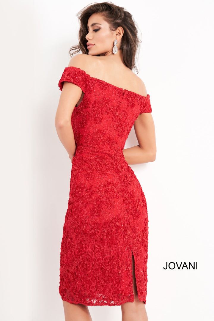 Lace Fitted Short Off Shoulder Dress by Jovani 04763