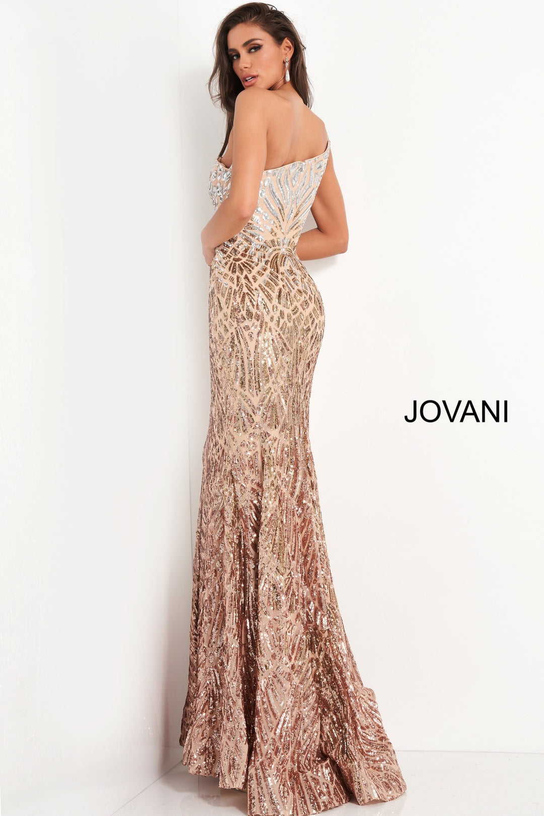 Sequin Fitted One Shoulder Gown by Jovani 06469