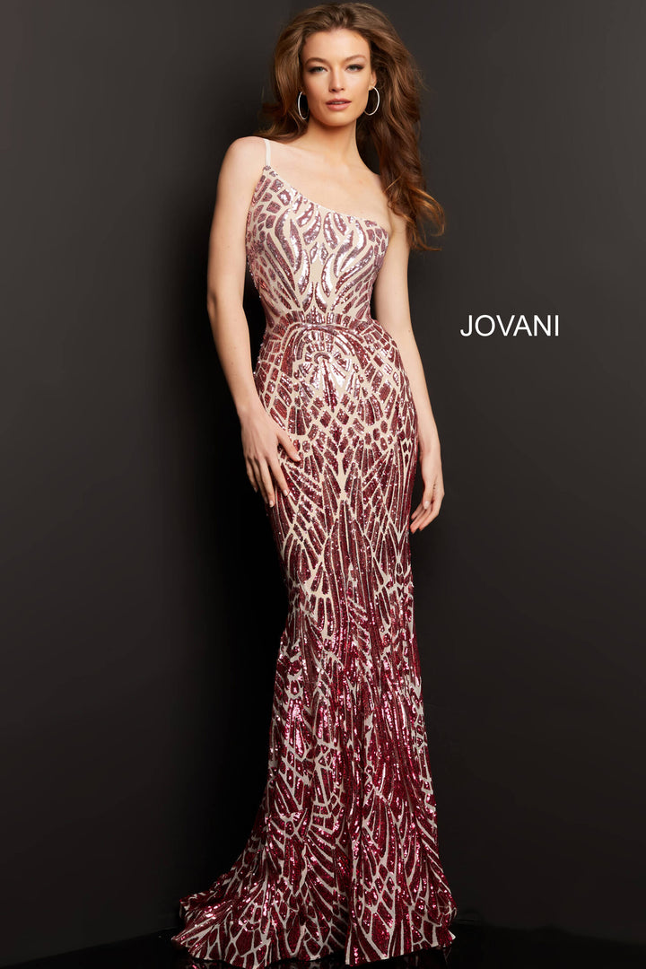 Sequin Fitted One Shoulder Gown by Jovani 06469