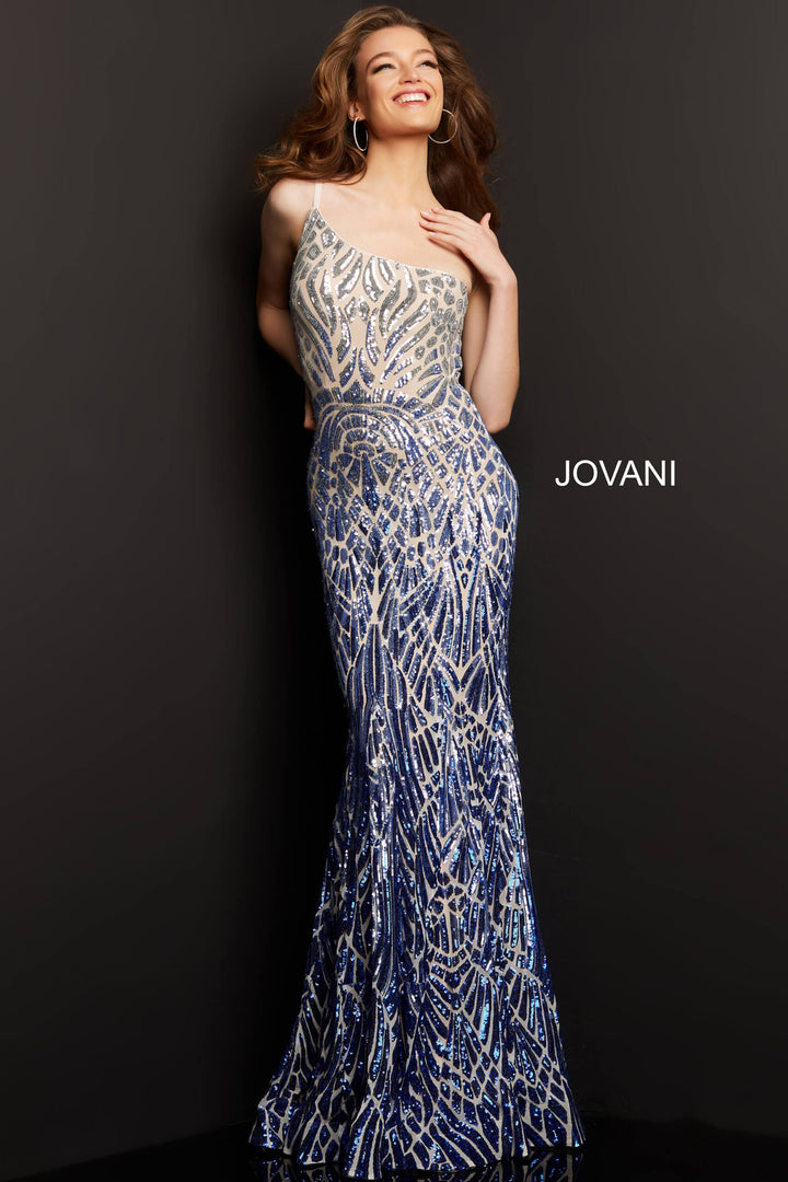 Sequin Fitted One Shoulder Gown by Jovani 06469