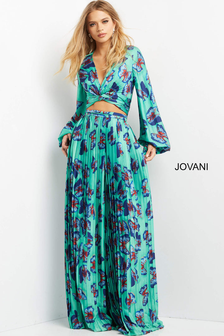 Print Long Sleeve Two Piece Set by Jovani 07202