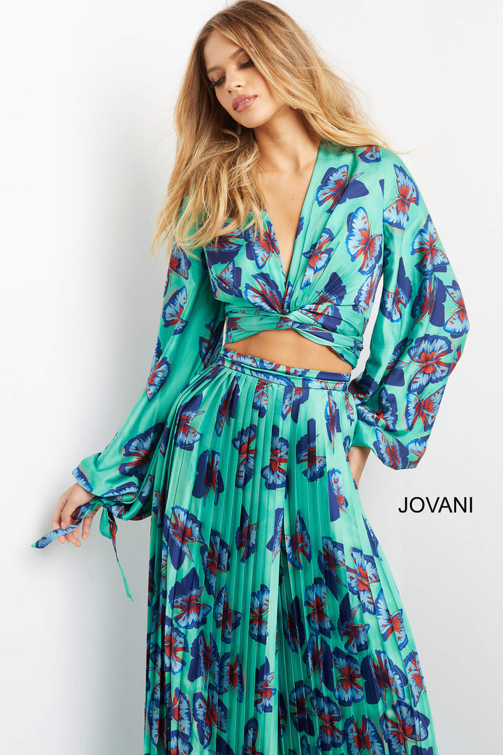 Print Long Sleeve Two Piece Set by Jovani 07202