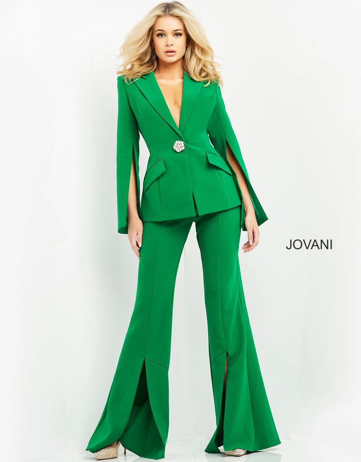 Single Breasted V-Neck Pant Suit by Jovani 06922