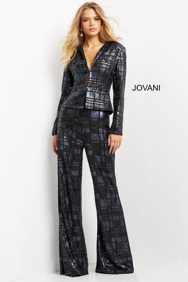 Embellished Long Sleeve Pant Suit by Jovani 07166