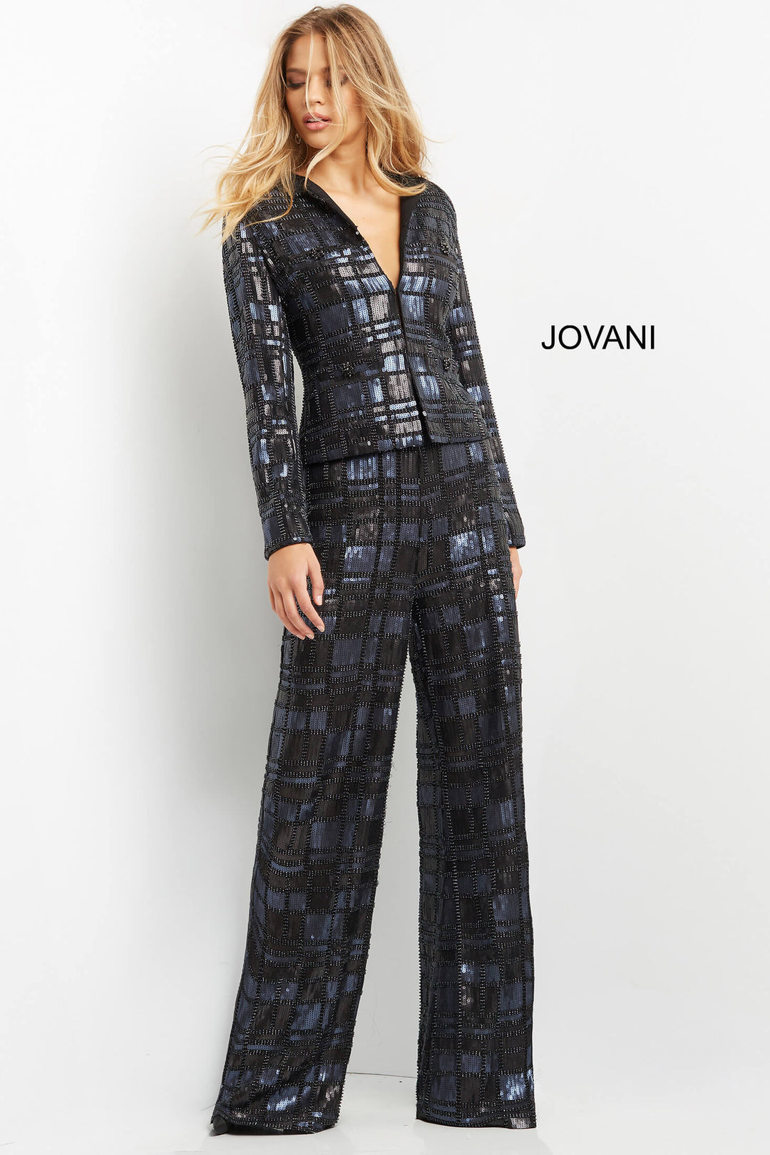 Embellished Long Sleeve Pant Suit by Jovani 07166