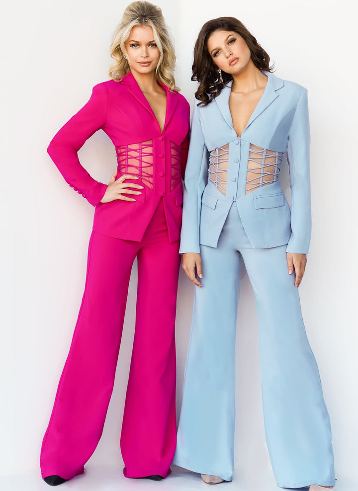 Illusion Waist Two Piece Pant Suit by Jovani 07227