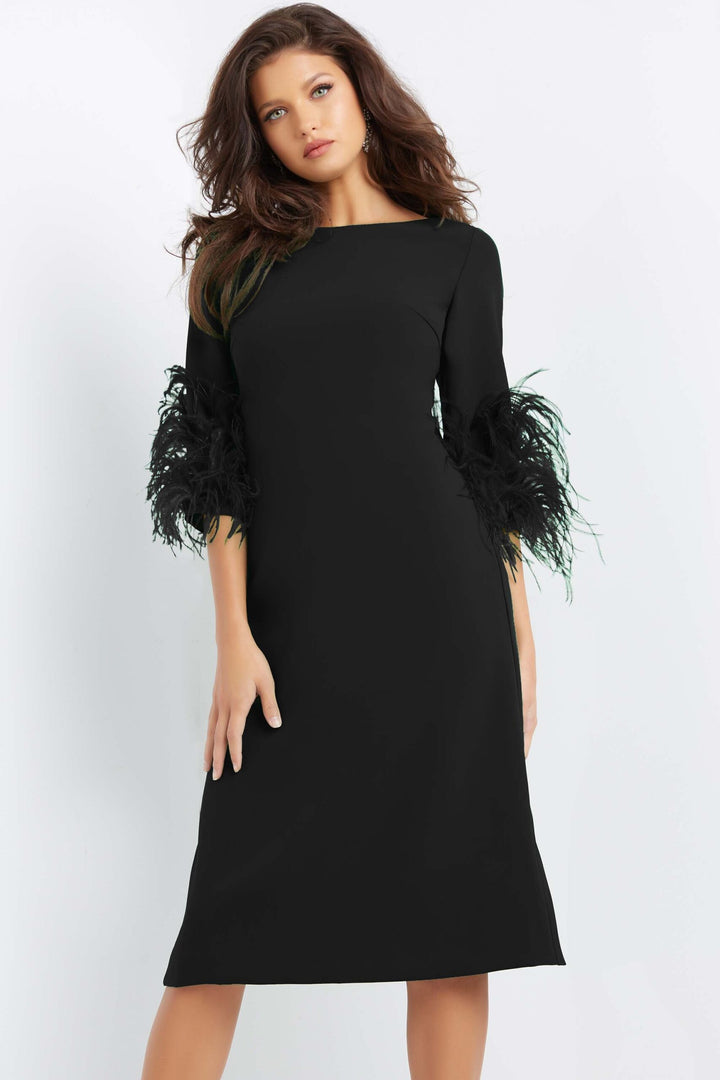 Feather Short Sleeve Cocktail Dress by Jovani 07341