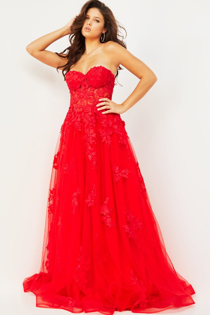 Embroidered Strapless A-line Gown by Jovani 07901