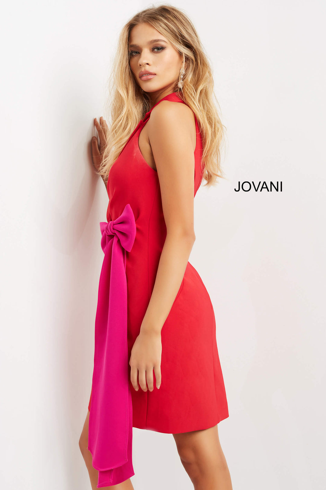 Crepe V-Neck Knee Length Dress by Jovani 07961